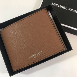 MICHAEL KORS luggage tan leather bifold wallet